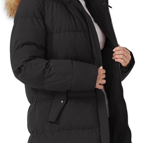 Women's Winter Thicken Puffer Coat Warm Jacket with Faux Fur Removable Hood - Picture 4 of 7